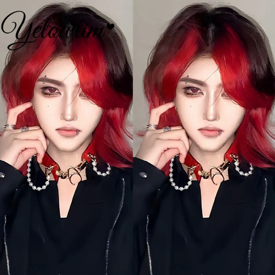 Synthetic Black Red Wig Ladies Middle Part Natural Large Waves Long Curly Hair Daily Cosplay High Temperature Silk Headgear