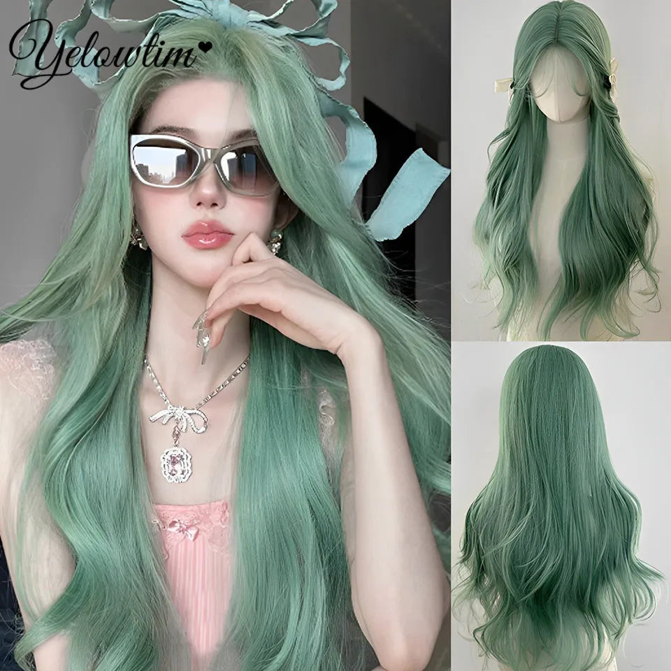 Synthetic Black Red Wig Ladies Middle Part Natural Large Waves Long Curly Hair Daily Cosplay High Temperature Silk Headgear