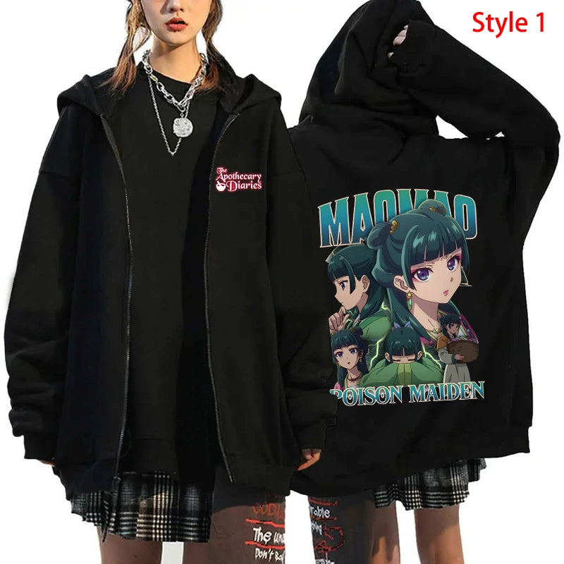 Fashion Unisex Autumn And Winter Coat Anime The Apothecary Diaries Print Zipper Hoodie Anime MAOMAO Casual Zip Long Sleeve Tops
