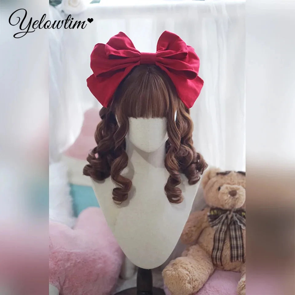 Synthetic Black Red Wig Ladies Middle Part Natural Large Waves Long Curly Hair Daily Cosplay High Temperature Silk Headgear