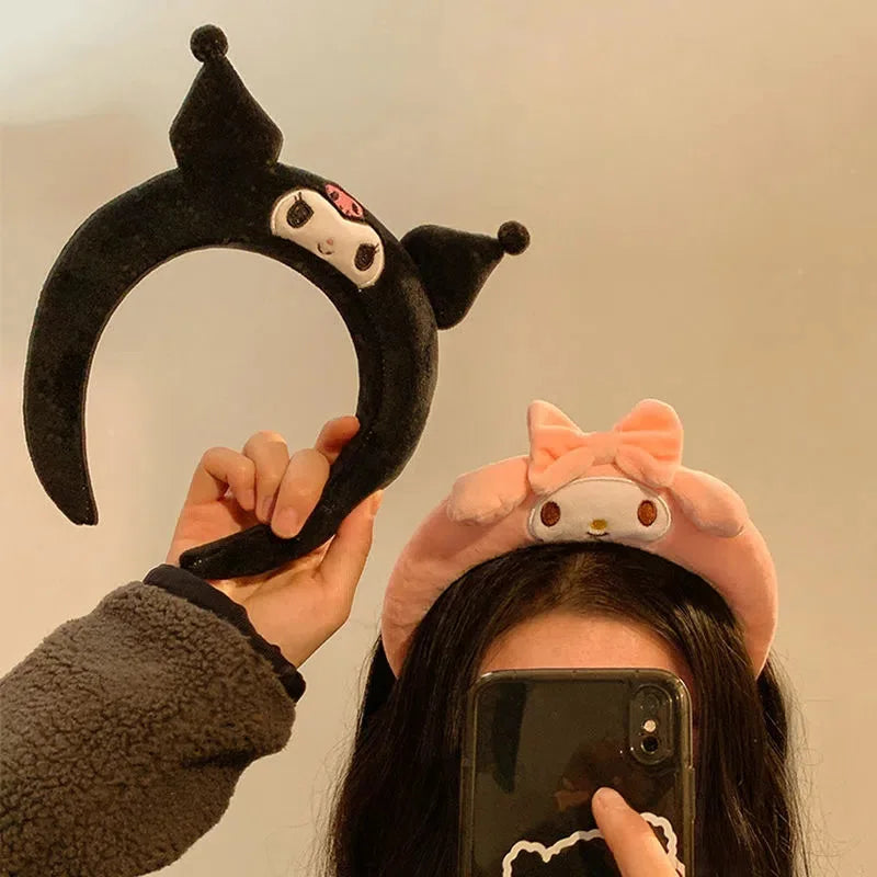 Kawaii Sanrio Kuromi My Melody Hairband Cartoon Cinnamoroll Headband Pom Pom Purin Hair Accessories Plush Headdress Girl Gift