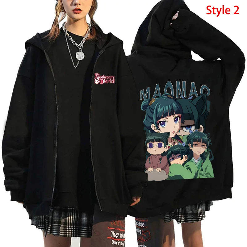 Fashion Unisex Autumn And Winter Coat Anime The Apothecary Diaries Print Zipper Hoodie Anime MAOMAO Casual Zip Long Sleeve Tops