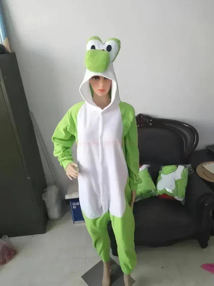 New Mario Bros Yoshi One Piece Pajamas Anime Men Halloween Cosplay Jumpsuit Costume Cartoon Carnival Party Role Play Props