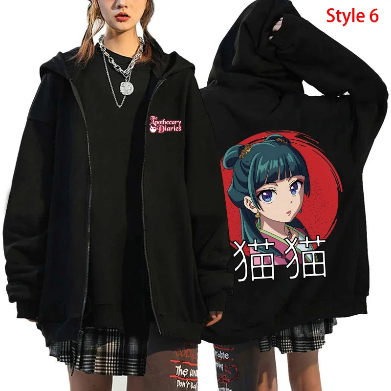 Fashion Unisex Autumn And Winter Coat Anime The Apothecary Diaries Print Zipper Hoodie Anime MAOMAO Casual Zip Long Sleeve Tops