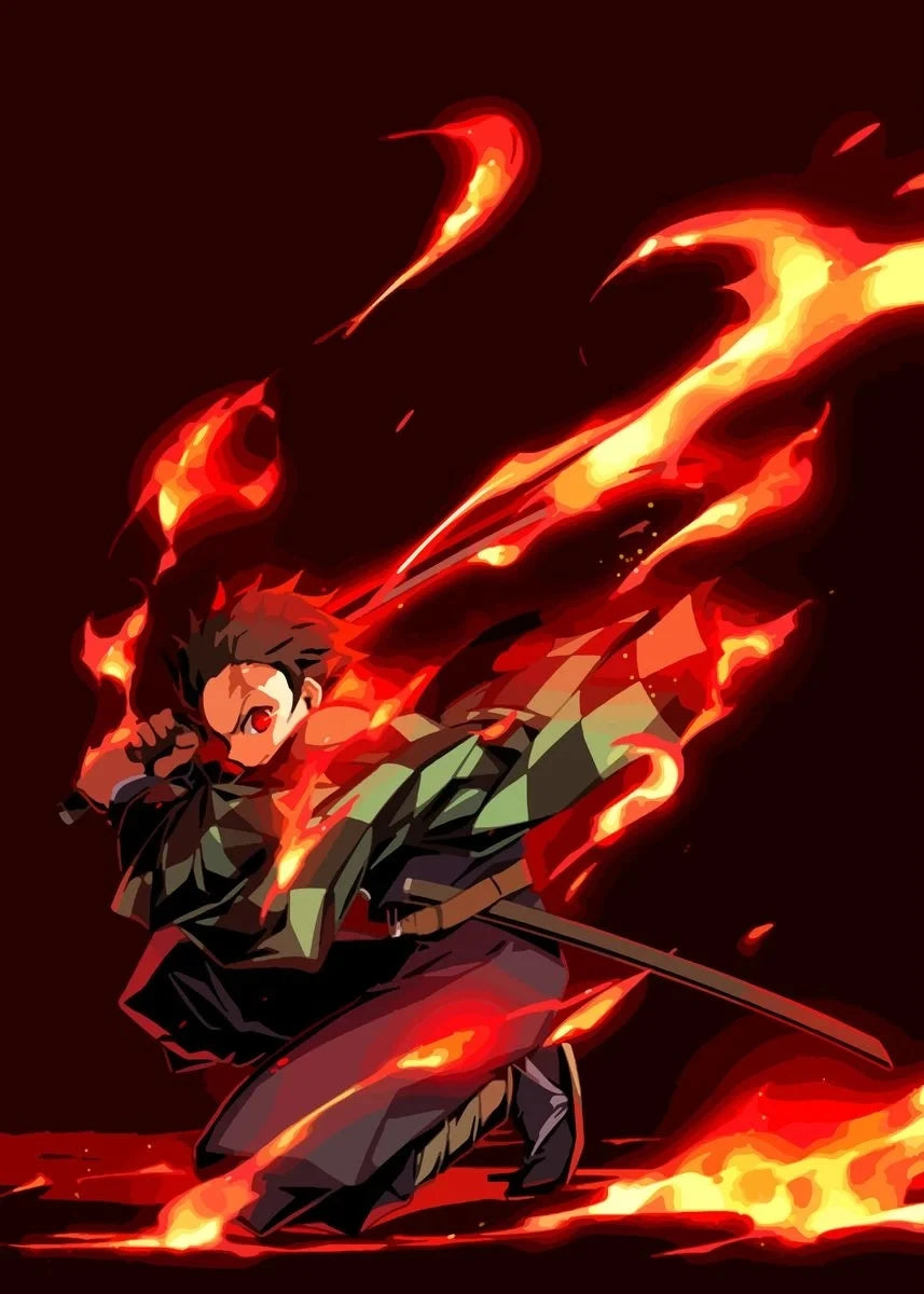 Japanese Anime Demon Slayer Abstract Poster Print Characters Rengoku Tanjiro Canvas Painting Wall Art Pictures Room Home Decor