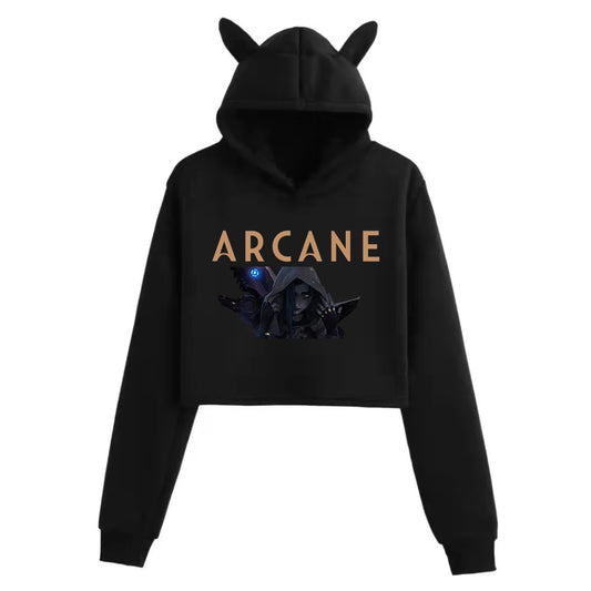 Jinx Aracne Season 2 Cat Ears Long Sleeve Crop Tops Girls Fashion Hoodie