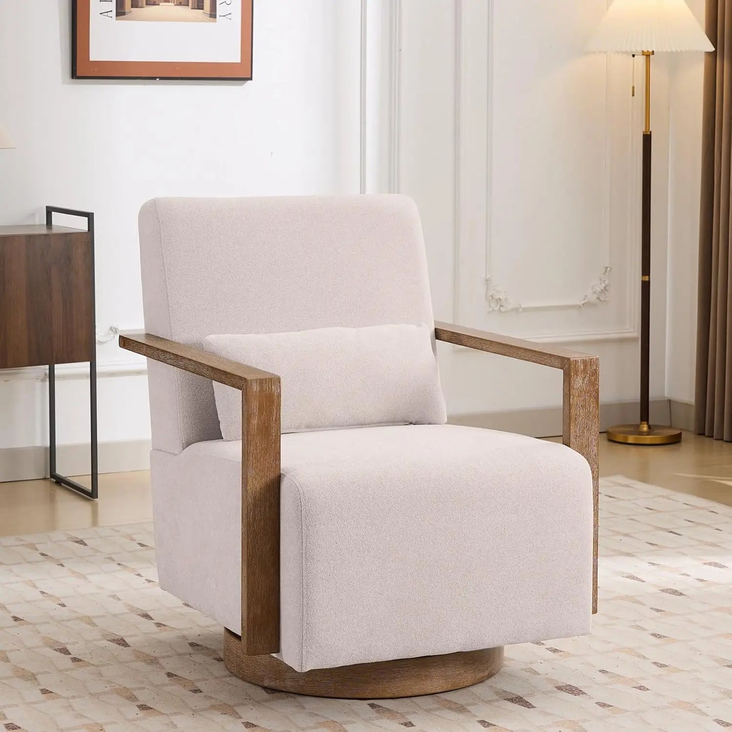 30.3" Leather Swivel Accent Arm Chair Mid Century Modern Living Room Chair with Solid Wood Base  Armrest Living Room Sofas