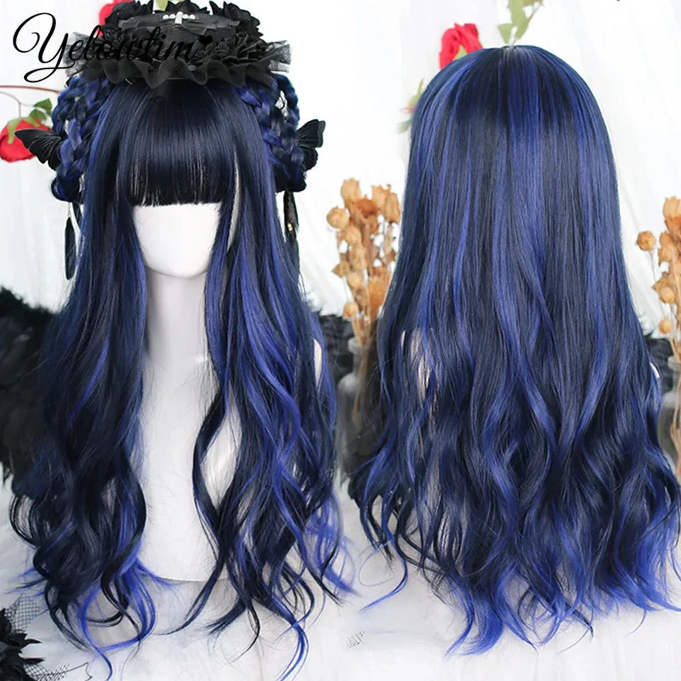 Synthetic Black Red Wig Ladies Middle Part Natural Large Waves Long Curly Hair Daily Cosplay High Temperature Silk Headgear