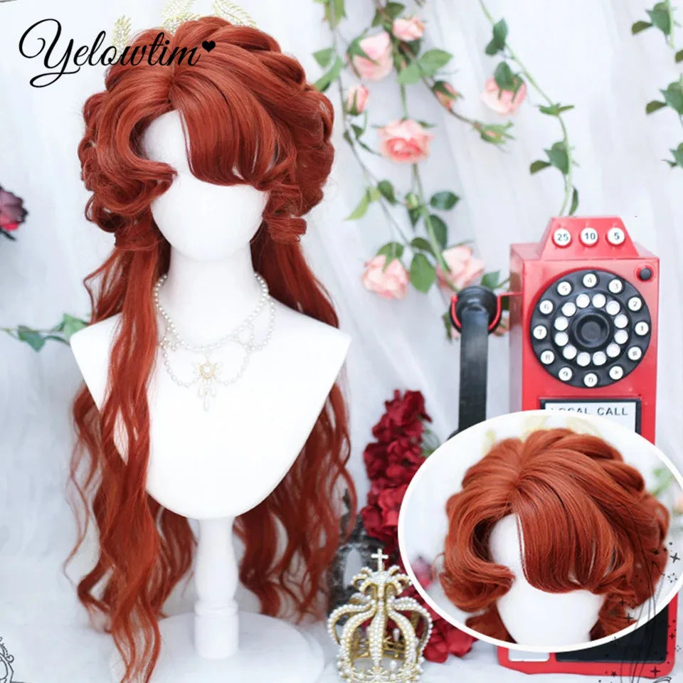 Synthetic Black Red Wig Ladies Middle Part Natural Large Waves Long Curly Hair Daily Cosplay High Temperature Silk Headgear