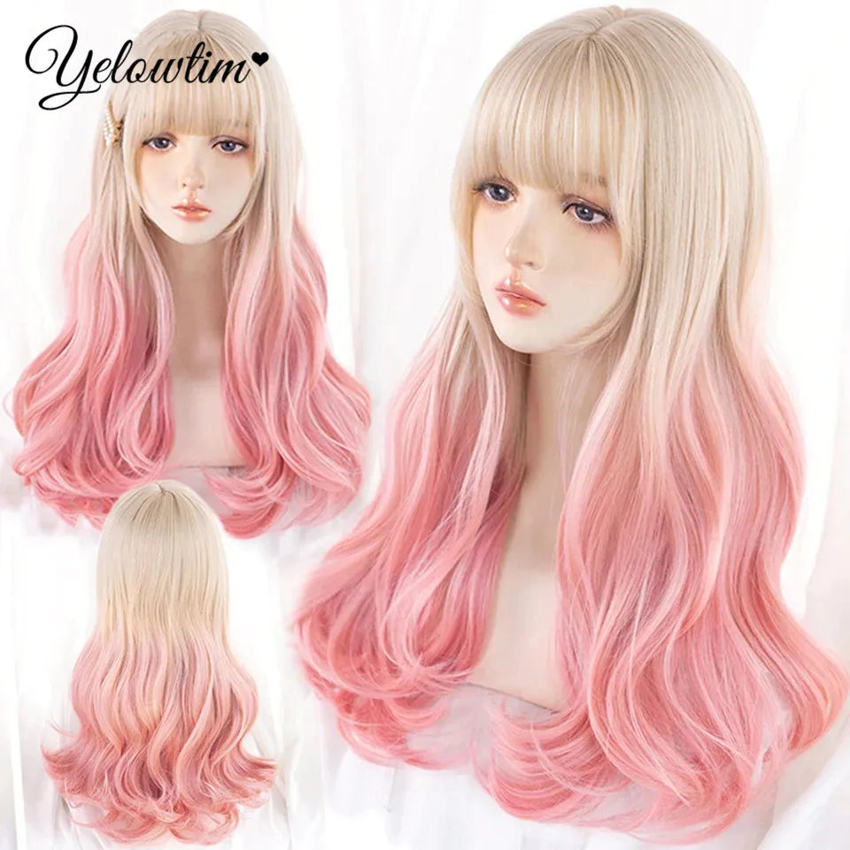 Synthetic Black Red Wig Ladies Middle Part Natural Large Waves Long Curly Hair Daily Cosplay High Temperature Silk Headgear