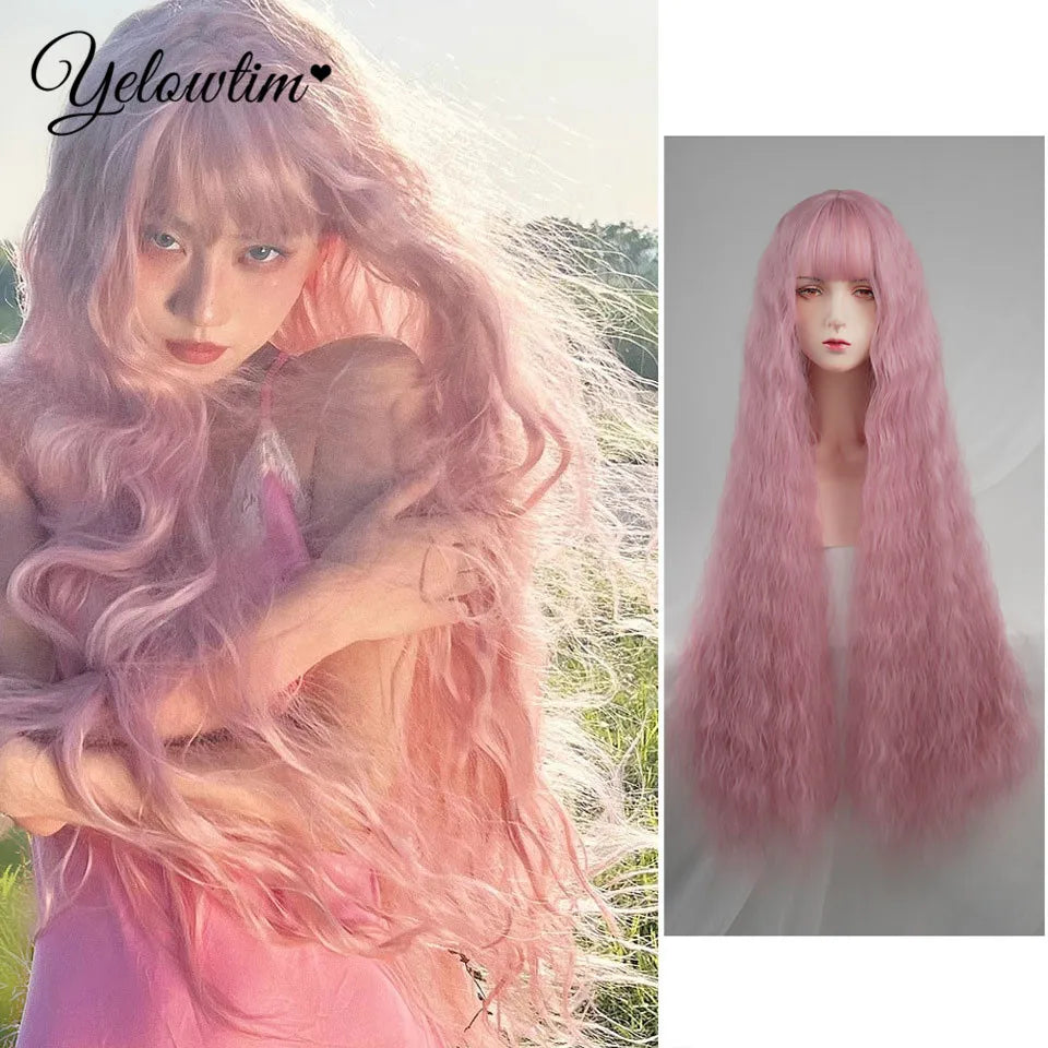 Synthetic Black Red Wig Ladies Middle Part Natural Large Waves Long Curly Hair Daily Cosplay High Temperature Silk Headgear