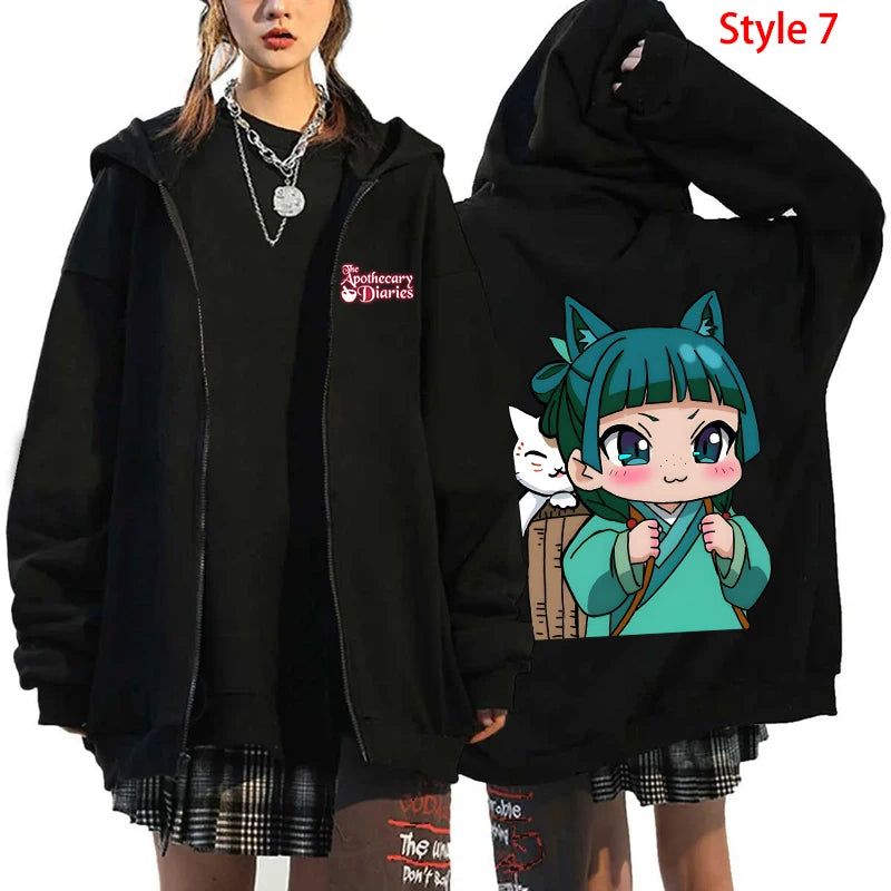 Fashion Unisex Autumn And Winter Coat Anime The Apothecary Diaries Print Zipper Hoodie Anime MAOMAO Casual Zip Long Sleeve Tops