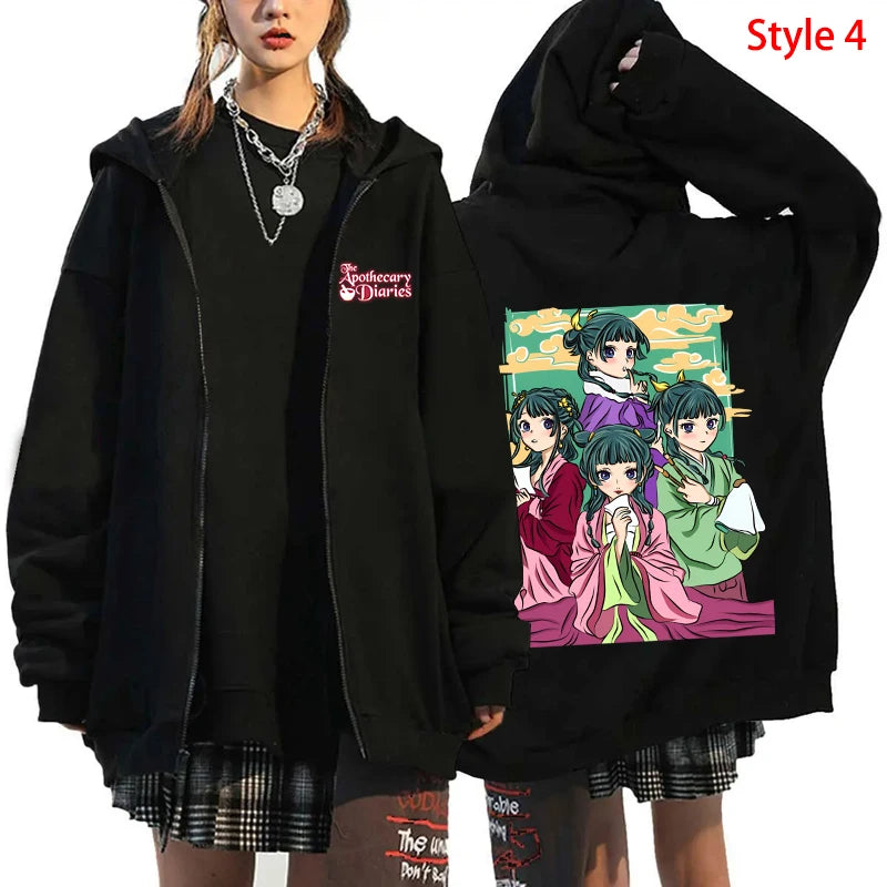 Fashion Unisex Autumn And Winter Coat Anime The Apothecary Diaries Print Zipper Hoodie Anime MAOMAO Casual Zip Long Sleeve Tops