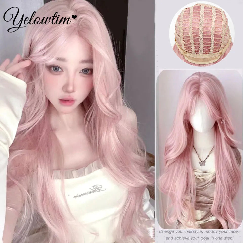 Synthetic Black Red Wig Ladies Middle Part Natural Large Waves Long Curly Hair Daily Cosplay High Temperature Silk Headgear