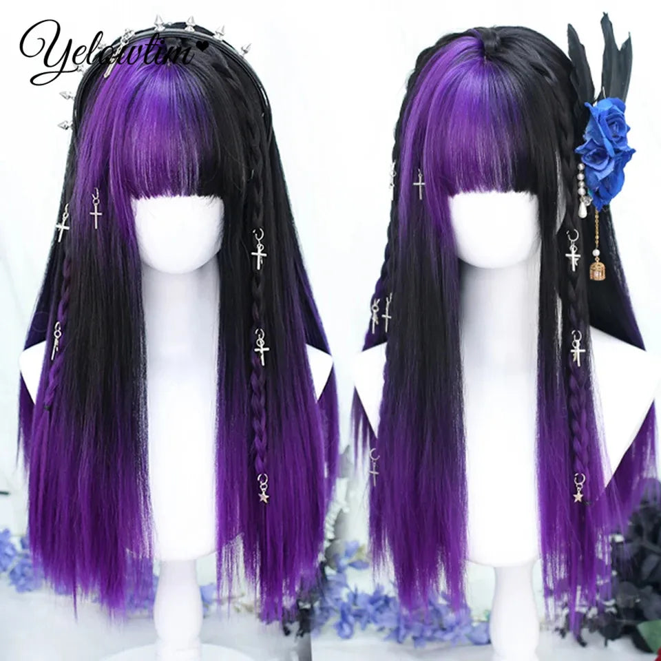 Synthetic Black Red Wig Ladies Middle Part Natural Large Waves Long Curly Hair Daily Cosplay High Temperature Silk Headgear