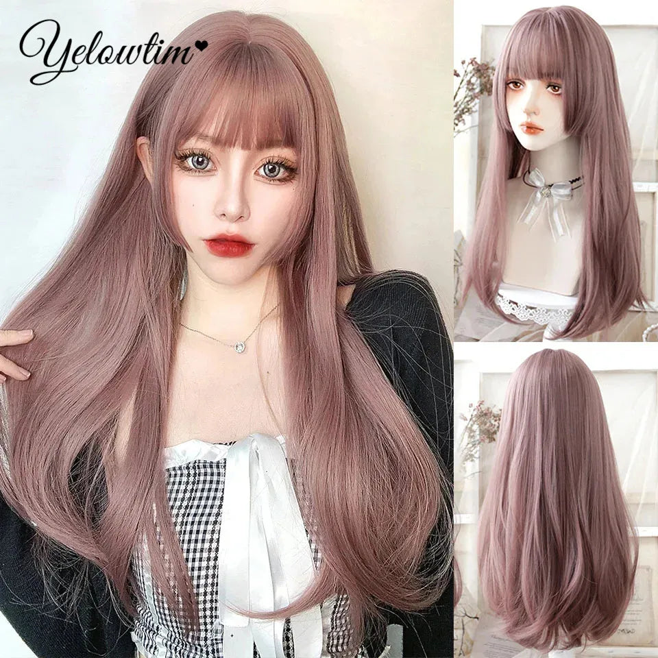 Synthetic Black Red Wig Ladies Middle Part Natural Large Waves Long Curly Hair Daily Cosplay High Temperature Silk Headgear