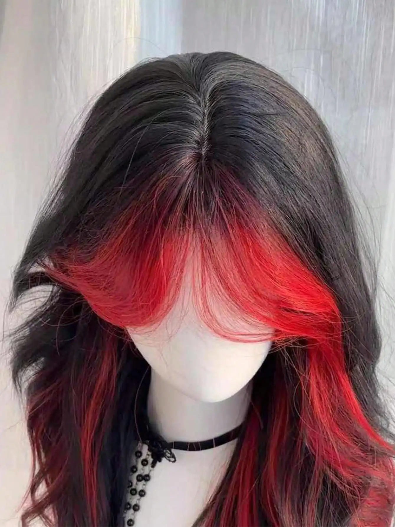 Synthetic Black Red Wig Ladies Middle Part Natural Large Waves Long Curly Hair Daily Cosplay High Temperature Silk Headgear