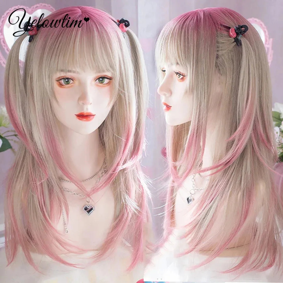Synthetic Black Red Wig Ladies Middle Part Natural Large Waves Long Curly Hair Daily Cosplay High Temperature Silk Headgear