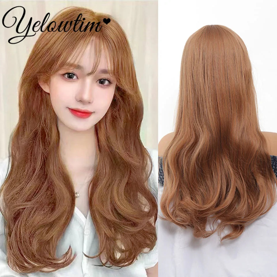 Synthetic Black Red Wig Ladies Middle Part Natural Large Waves Long Curly Hair Daily Cosplay High Temperature Silk Headgear