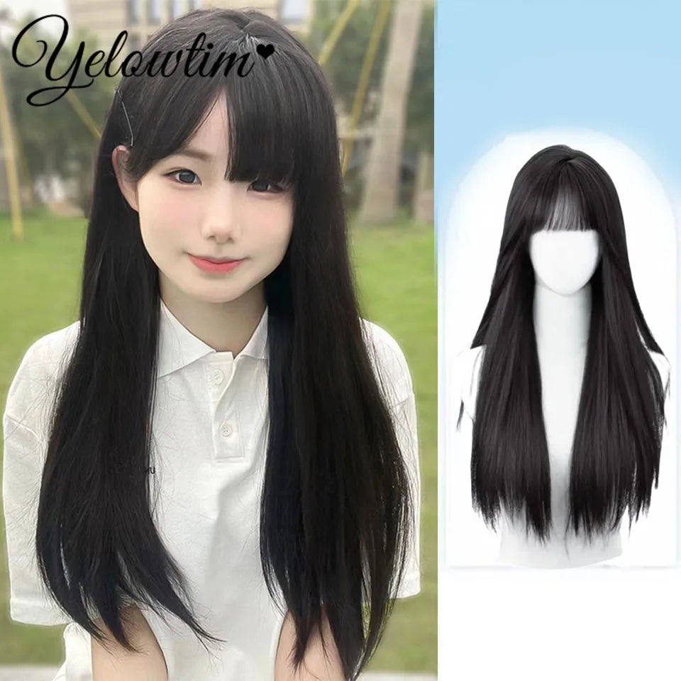 Synthetic Black Red Wig Ladies Middle Part Natural Large Waves Long Curly Hair Daily Cosplay High Temperature Silk Headgear