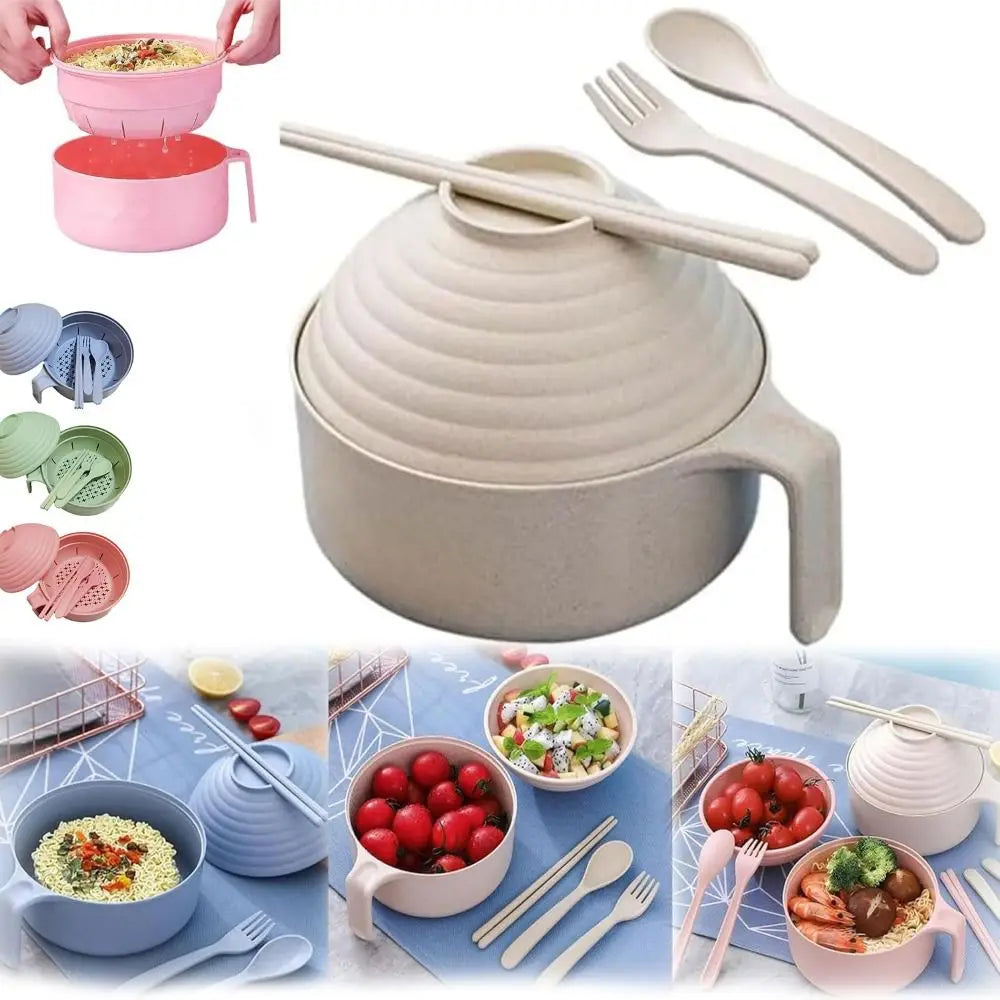 Durable Large Capacity Microwave Ramen Bowl with Lid with Strainer Student Tableware With Handle Noodles Bowl