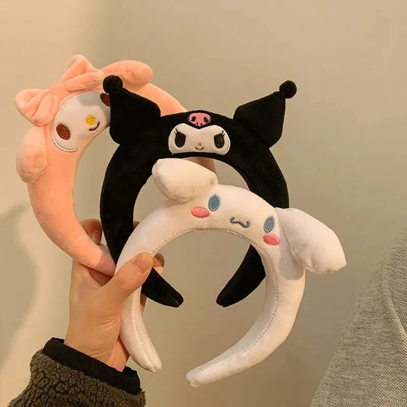 Kawaii Sanrio Kuromi My Melody Hairband Cartoon Cinnamoroll Headband Pom Pom Purin Hair Accessories Plush Headdress Girl Gift