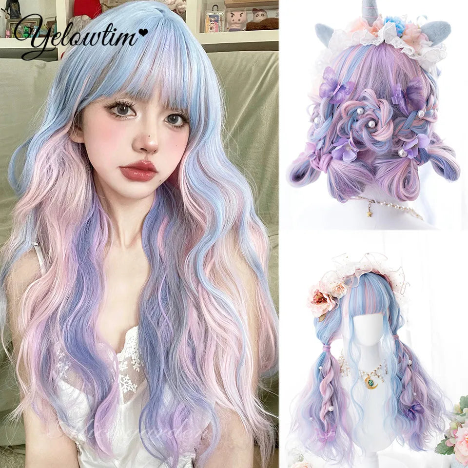 Synthetic Black Red Wig Ladies Middle Part Natural Large Waves Long Curly Hair Daily Cosplay High Temperature Silk Headgear