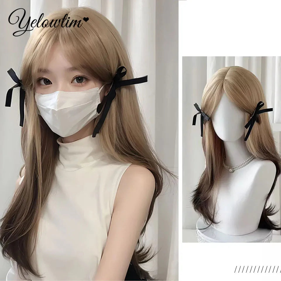 Synthetic Black Red Wig Ladies Middle Part Natural Large Waves Long Curly Hair Daily Cosplay High Temperature Silk Headgear