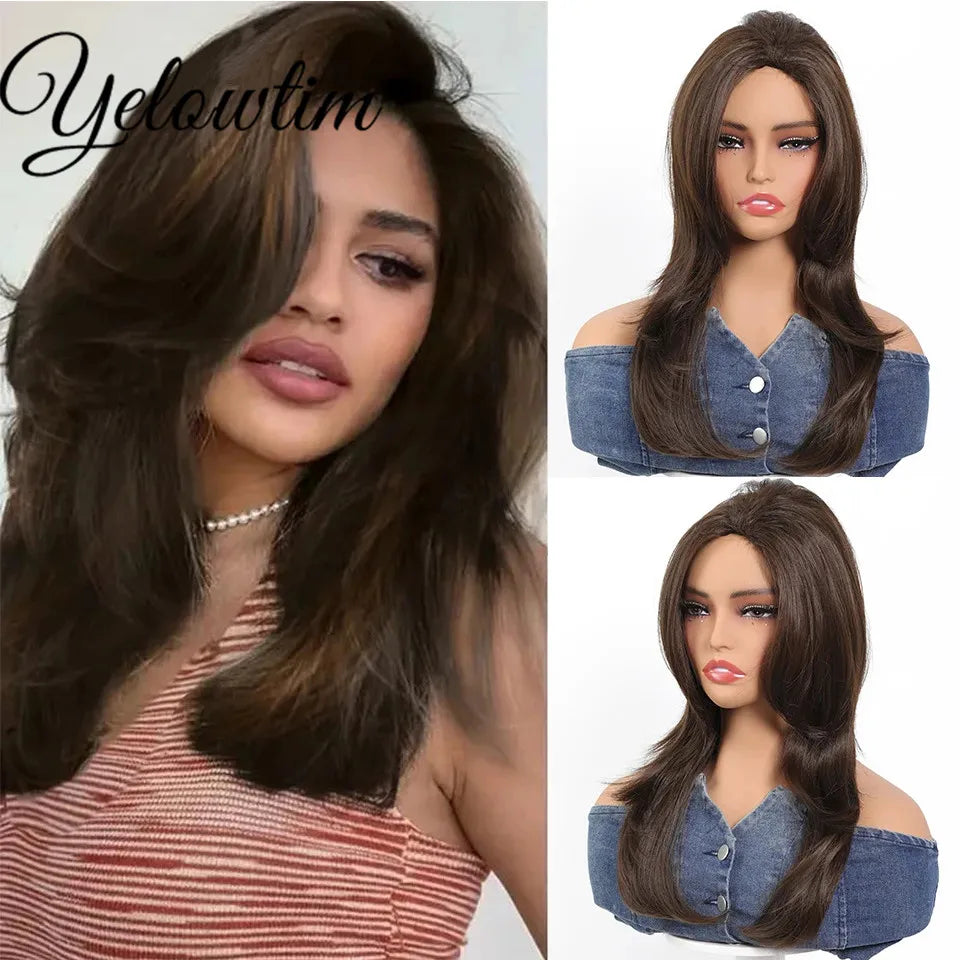 Synthetic Black Red Wig Ladies Middle Part Natural Large Waves Long Curly Hair Daily Cosplay High Temperature Silk Headgear