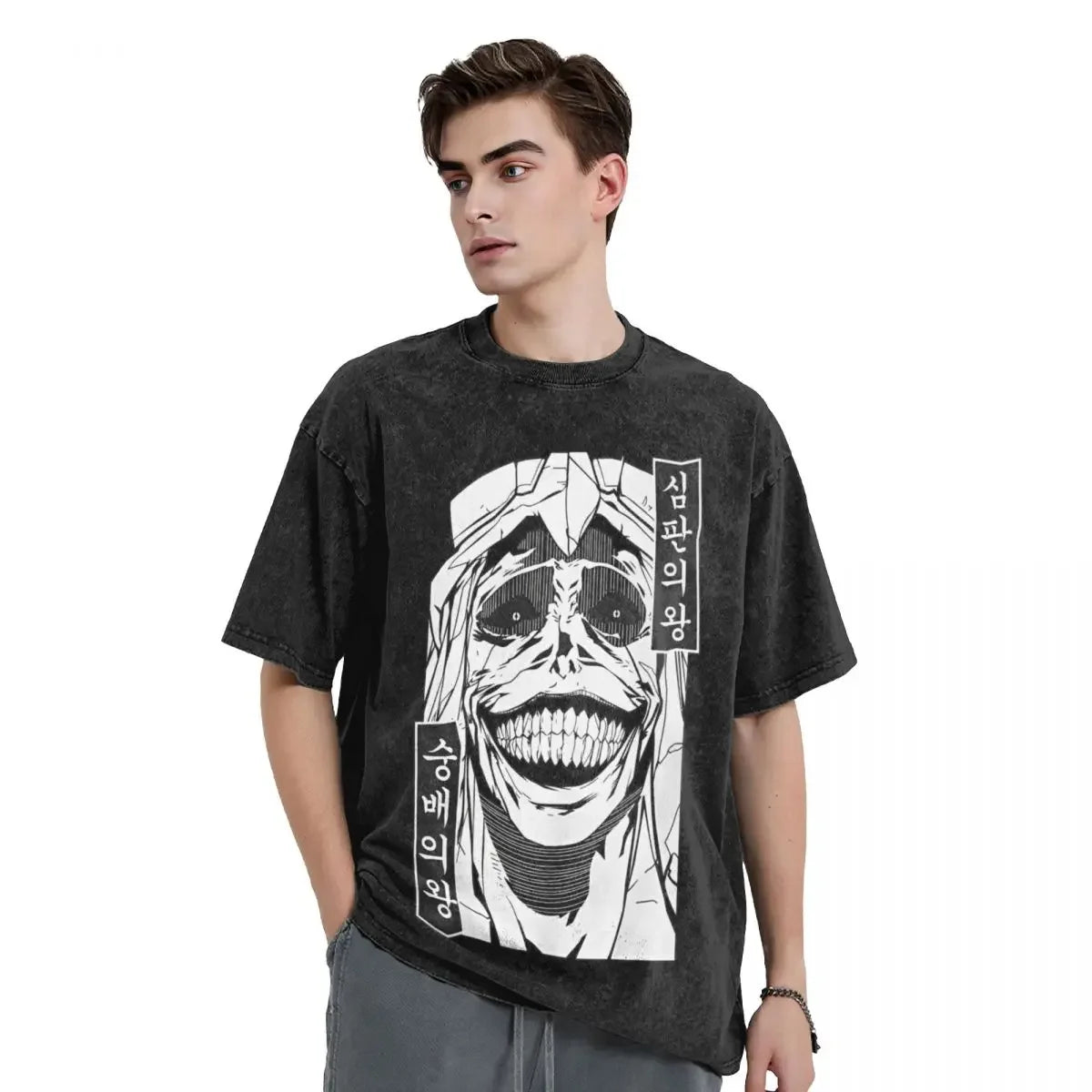 Solo Leveling Statue Of God Washed T Shirt Streetwear Hip Hop T-Shirts Tee Shirt for Men Women 100% Cotton High Street Summer