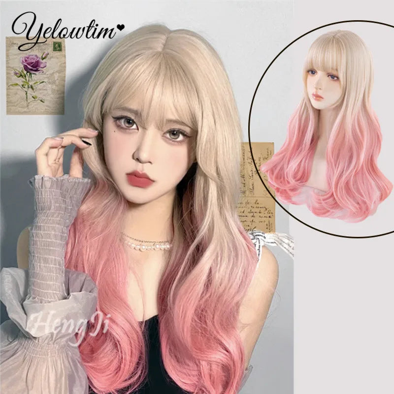 Synthetic Black Red Wig Ladies Middle Part Natural Large Waves Long Curly Hair Daily Cosplay High Temperature Silk Headgear