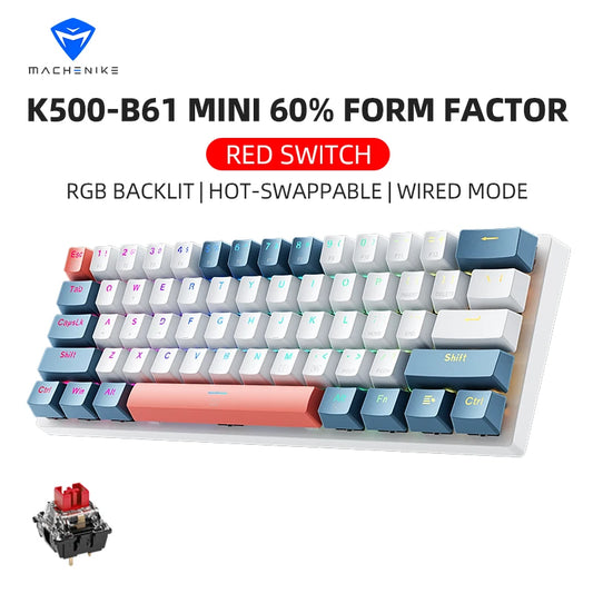 Machenike K500-B61 Mini Mechanical Keyboard - 60% Compact Design, 61 Keys, Hot-Swappable, RGB Backlit, Wired Gaming Excellence