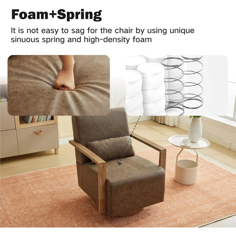 30.3" Leather Swivel Accent Arm Chair Mid Century Modern Living Room Chair with Solid Wood Base  Armrest Living Room Sofas