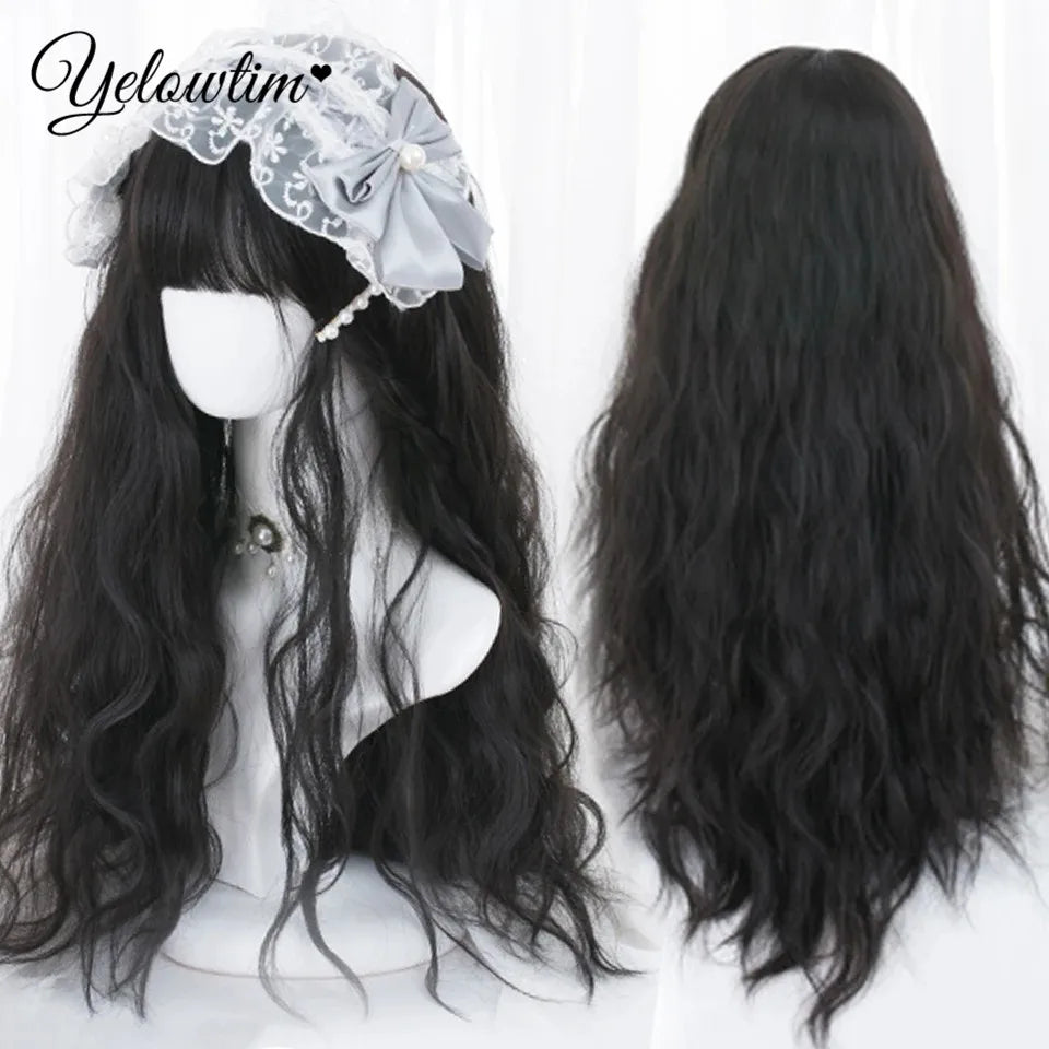 Synthetic Black Red Wig Ladies Middle Part Natural Large Waves Long Curly Hair Daily Cosplay High Temperature Silk Headgear