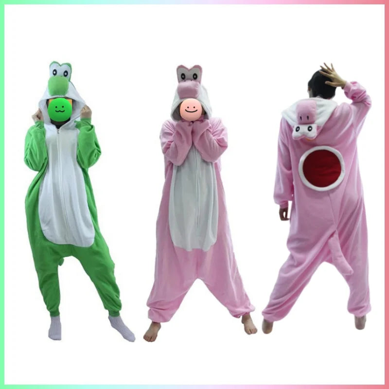 New Mario Bros Yoshi One Piece Pajamas Anime Men Halloween Cosplay Jumpsuit Costume Cartoon Carnival Party Role Play Props
